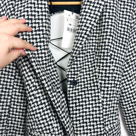ZARA Tweed Houndstooth Lace Up Open Back Preppy Academia Blazer Mini Dress S - Picture 12 of 16